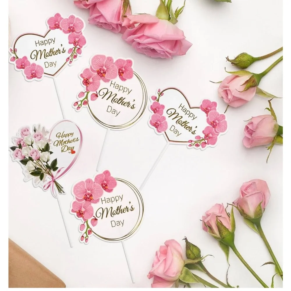 Charming Pink Floral Mother's Day Cake Topper Set